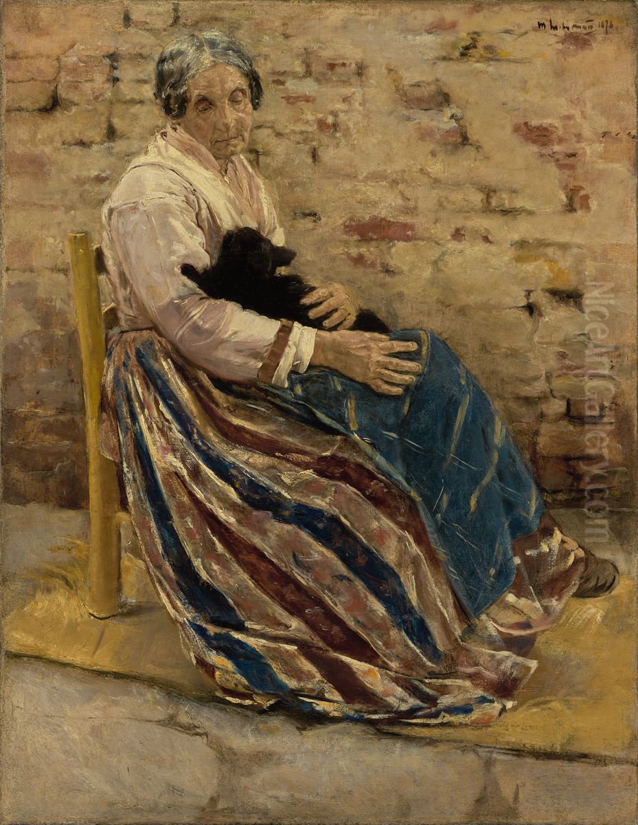An Old Woman with Cat Oil Painting by Max Liebermann