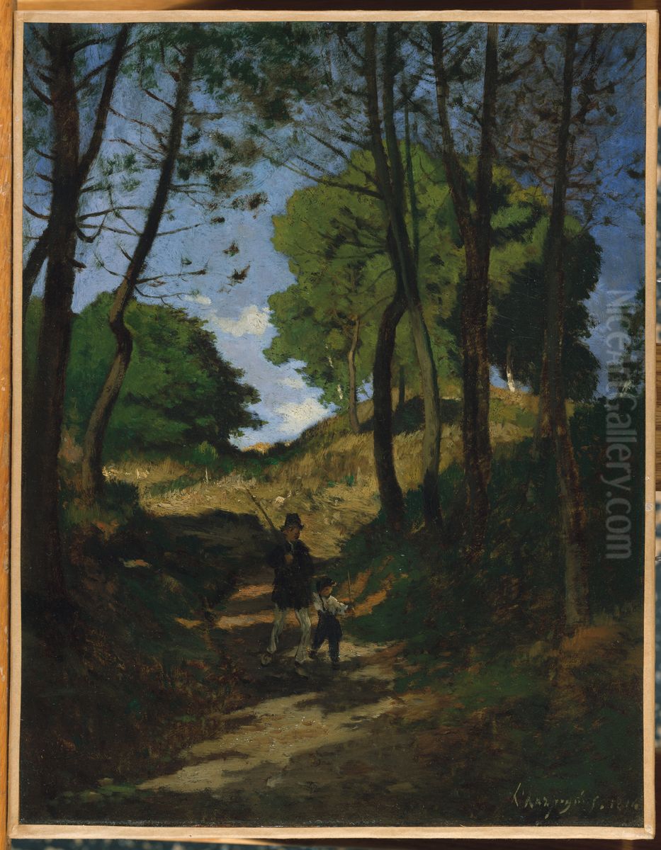 Fir Trees in Les Trembleaux, near Marlotte (Sapins aux Trembleaux a Marlotte) Oil Painting by Henri Harpignies