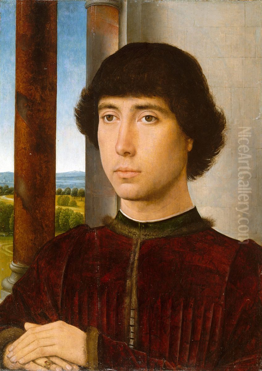 Portrait of a Man at a Loggia Oil Painting by (manner of) Memling, Hans