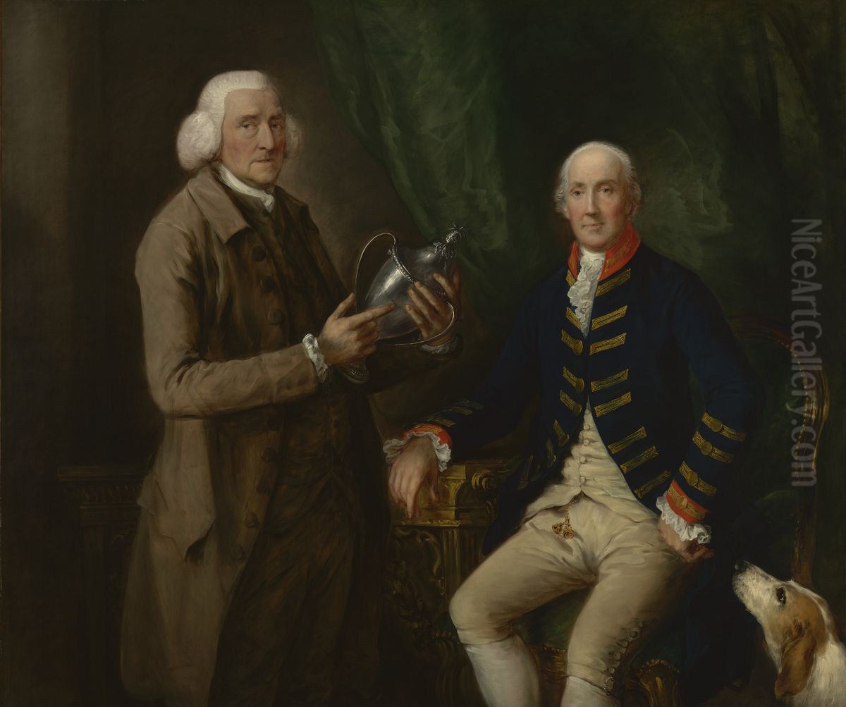 Portrait of William Anne Hollis, 4th Earl of Essex, Presenting a Cup to Thomas Clutterbuck of Watford Oil Painting by Thomas Gainsborough