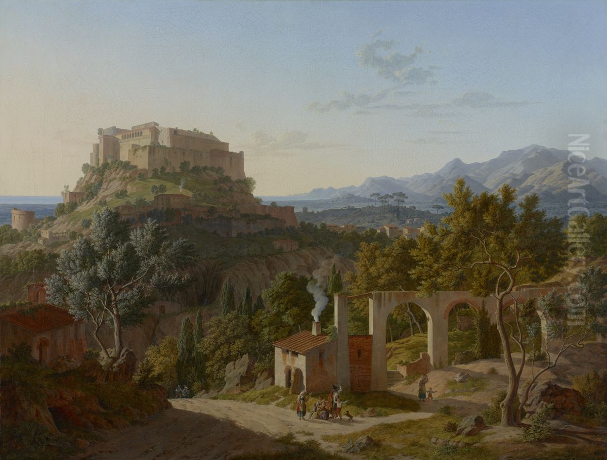 Landscape with the Castle of Massa di Carrara Oil Painting by Leo Von Klenze