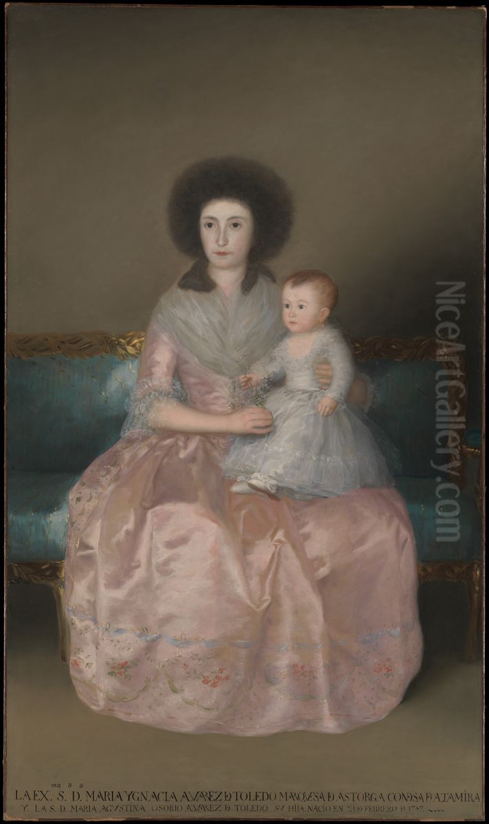 Condesa de Altamira and Her Daughter, Maria Agustina Oil Painting by Francisco Goya Fuendetodos
