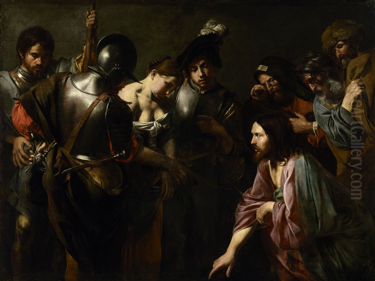 Christ and the Adulteress Oil Painting by Valentin De Boulogne