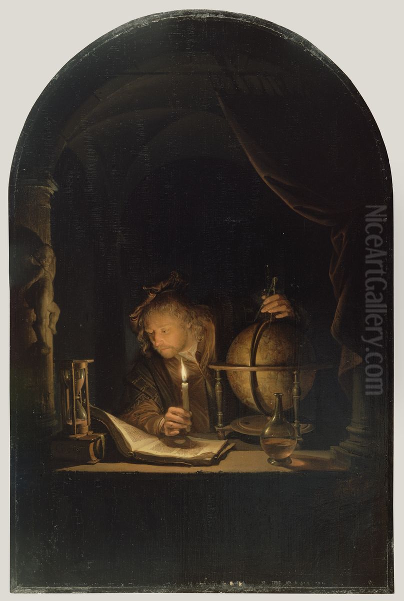 Astronomer by Candlelight Oil Painting by Gerrit Dou