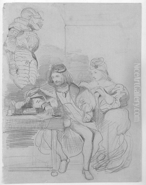 Gotz von Berlichingen Writing His Memoirs Oil Painting by Eugene Delacroix