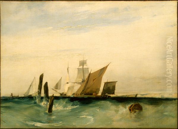 Off the French Coast Oil Painting by Richard Parkes Bonington
