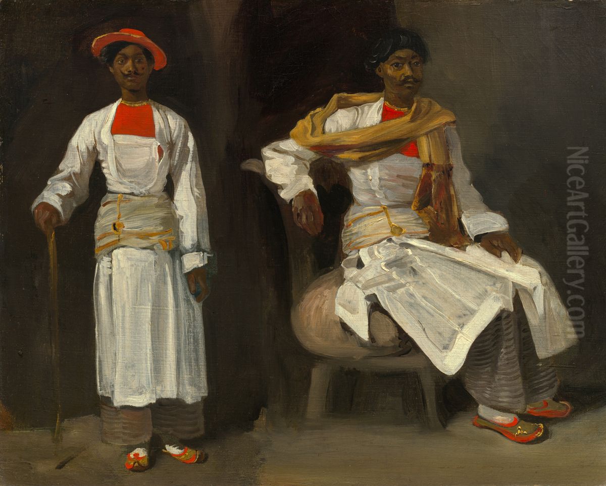 Two Studies of an Indian from Calcutta, Seated and Standing Oil Painting by Eugene Delacroix