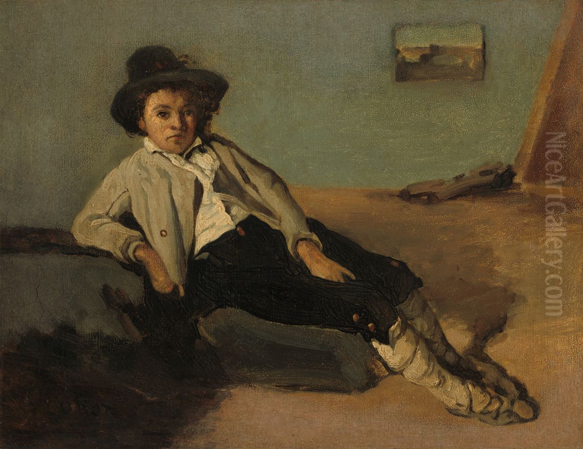 Italian Peasant Boy Oil Painting by Jean-Baptiste Camille Corot