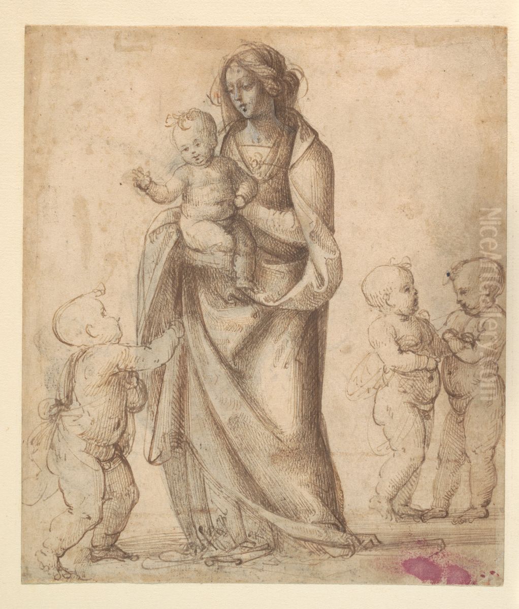 Madonna and Child with the Infant Saint John the Baptist and Two Putti (recto); Madonna and Child with the Infant Saint John the Baptist and a Putto (verso) Oil Painting by Fra Bartolomeo