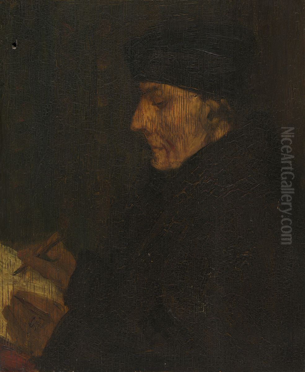 Memory Copy of Holbein's Erasmus Oil Painting by Alphonse Legros