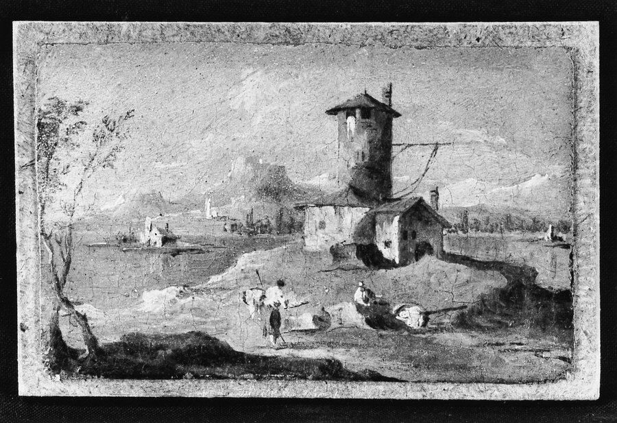 Capriccio with an Island, a Tower, and Houses Oil Painting by Francesco Guardi