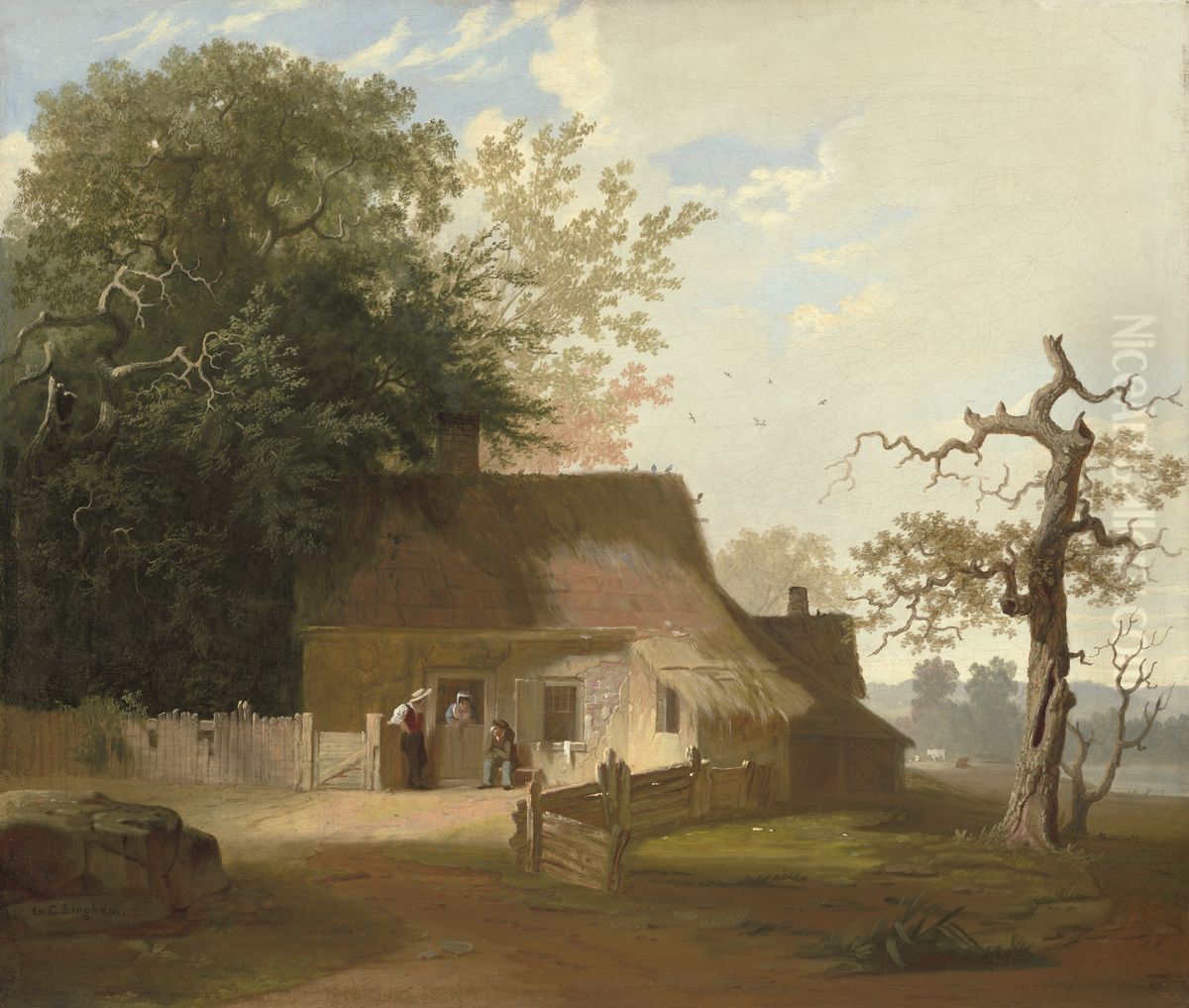 Cottage Scenery Oil Painting by George Caleb Bingham