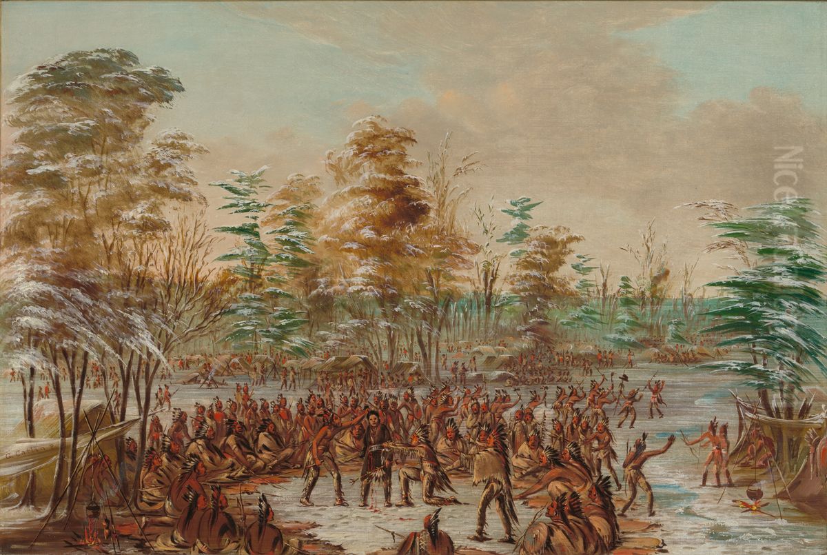 De Tonty Suing for Peace in the Iroquois Village. January 2, 1680 Oil Painting by George Catlin