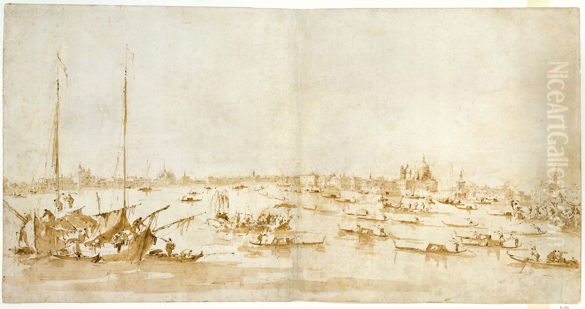 Panaromic View of the Bacino di San Marco, Looking up the Giudecca Canal Oil Painting by Francesco Guardi