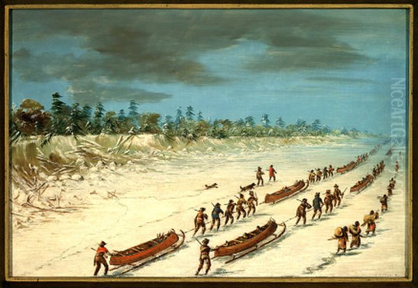 la salle crossing lake michigan on the ice Oil Painting by George Catlin