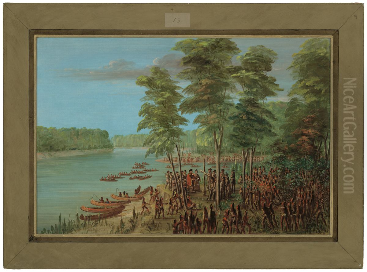 La Salle Taking Possession of the Land at the Mouth of the Arkansas Oil Painting by George Catlin