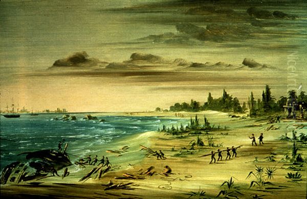 wreck of the aimable on the coast of texas Oil Painting by George Catlin