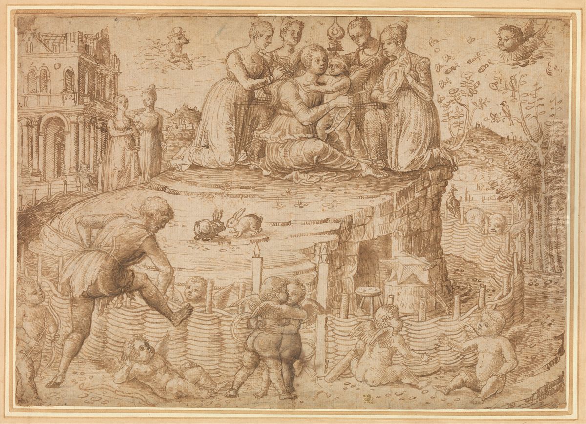 Vulcan Building a Fence Around the Mount of Venus Oil Painting by Giovanni Bellini