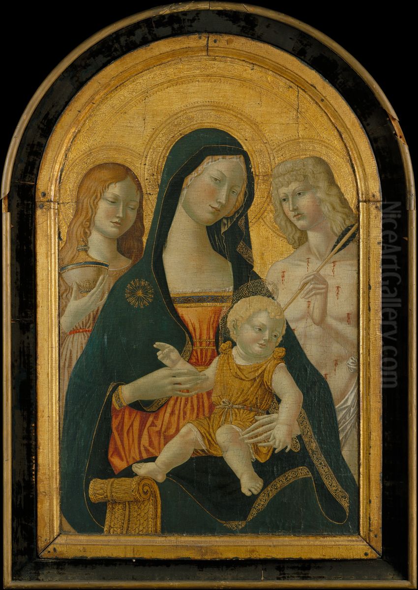 Madonna and Child with Saints Mary Magdalen and Sebastian Oil Painting by Icilio Federico Joni