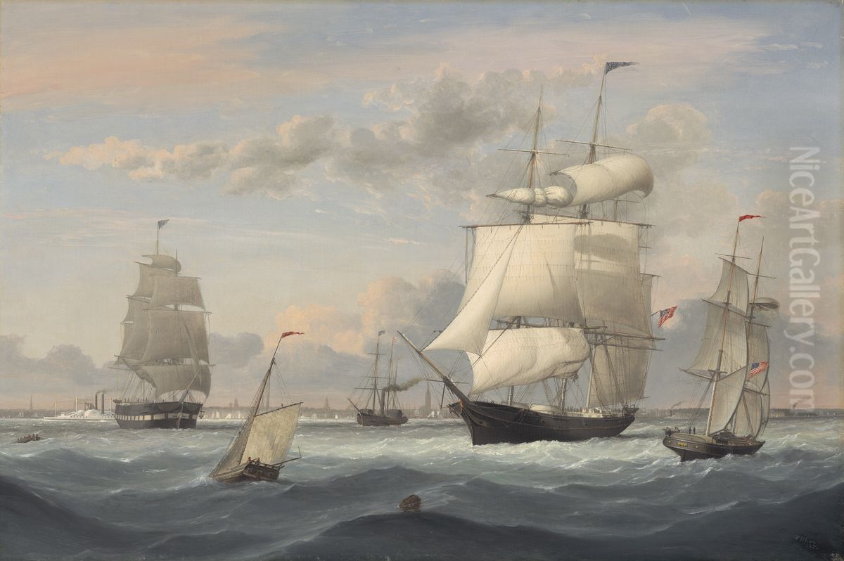 New York Harbor Oil Painting by Fitz Henry Lane