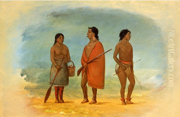 botocudo chief his wife and a young man Oil Painting by George Catlin