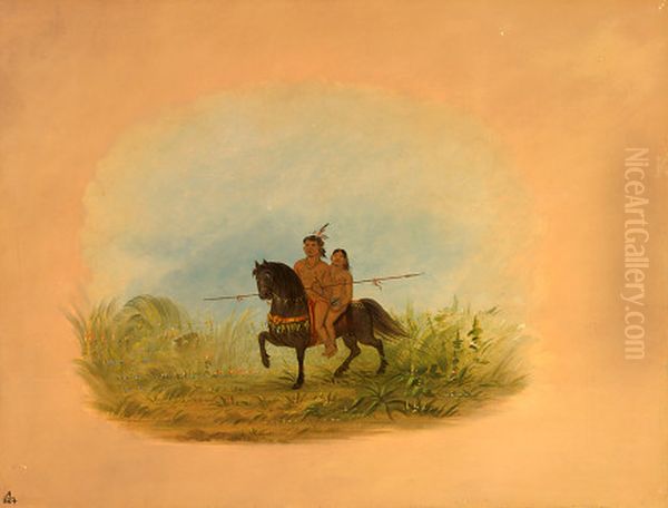bride and groom on horseback - connibo Oil Painting by George Catlin