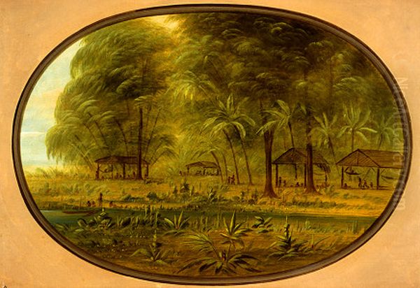a caribbe village in dutch guiana Oil Painting by George Catlin