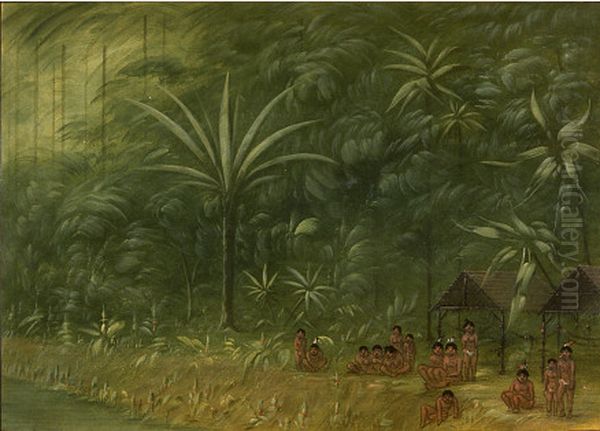 encampment of cocomas - looking ashore Oil Painting by George Catlin