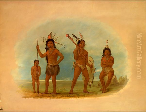 Four Arowak Indians Oil Painting by George Catlin