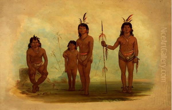 Four Goo-a-give Indians Oil Painting by George Catlin