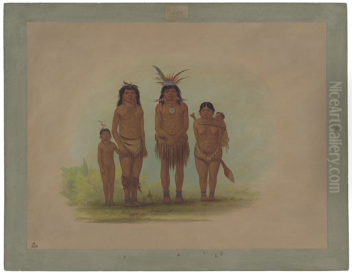 Four Sepibo Indians Oil Painting by George Catlin