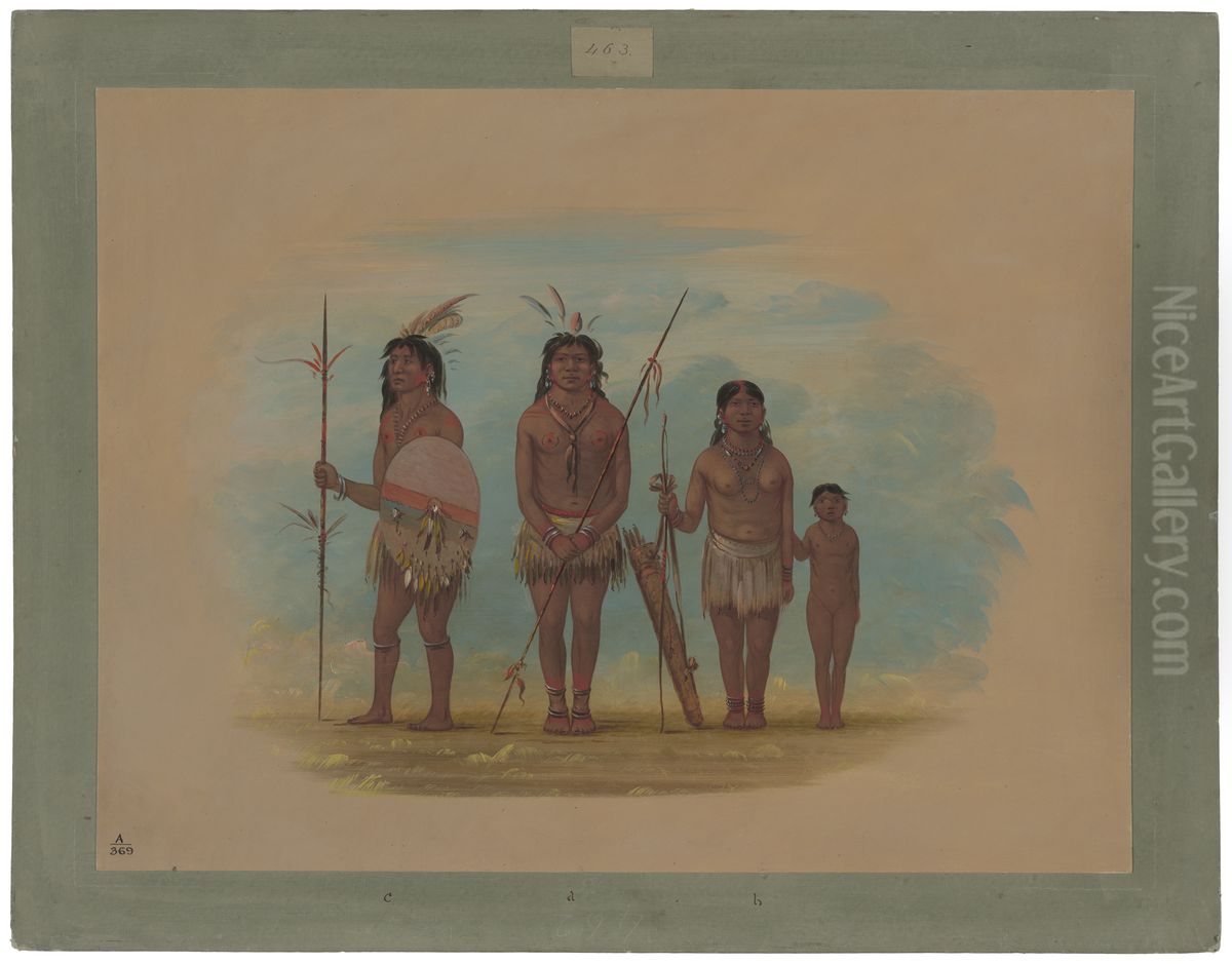 Four Xingu Indians Oil Painting by George Catlin