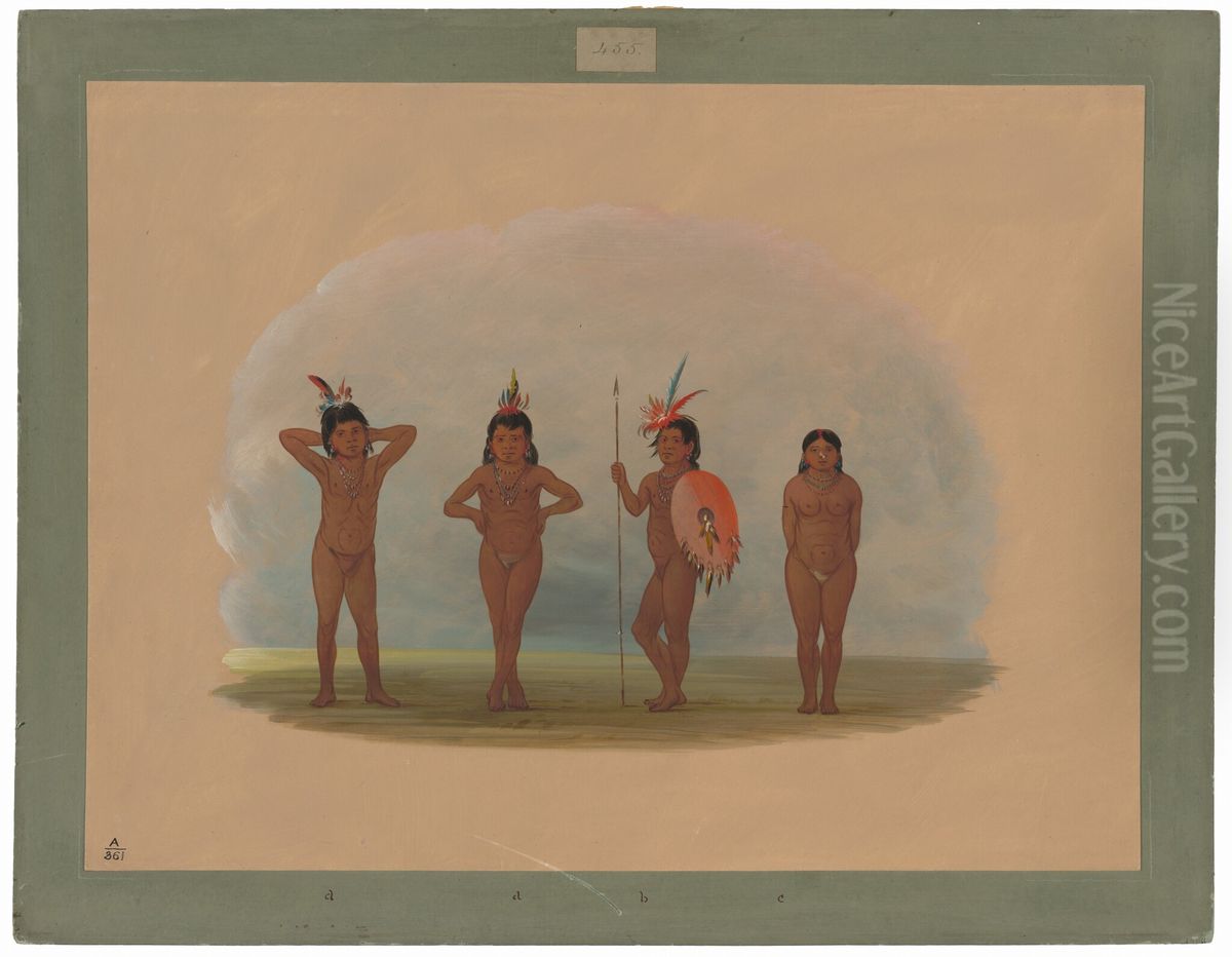 Four Zurumati Children Oil Painting by George Catlin