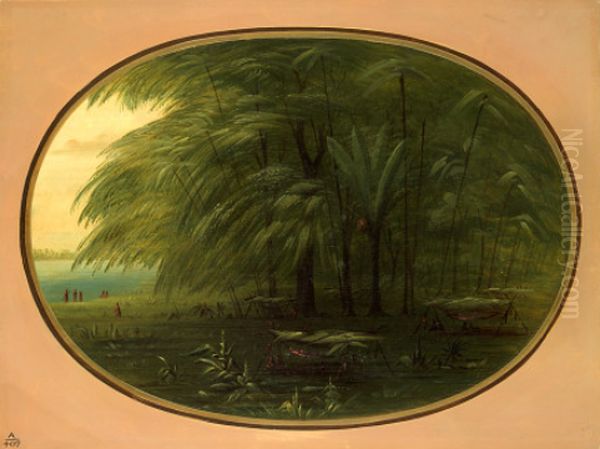 An Indian Village - Shore of the Amazon Oil Painting by George Catlin