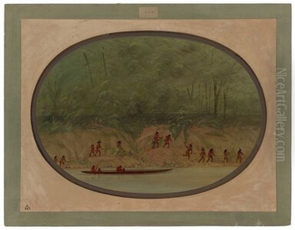 Lengua Indians Ascending the Rapids of the Rio Uruguay Oil Painting by George Catlin