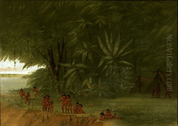 Mauhees Encampment Oil Painting by George Catlin