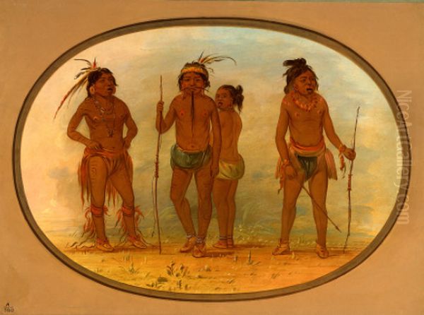 Members of the Botocudo Tribe Oil Painting by George Catlin