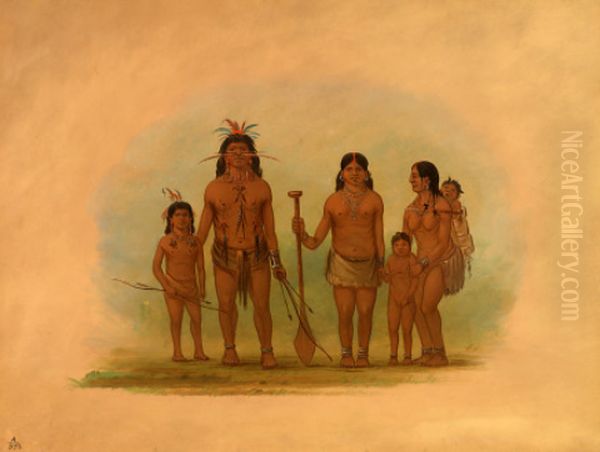 Orejona Chief and Family Oil Painting by George Catlin