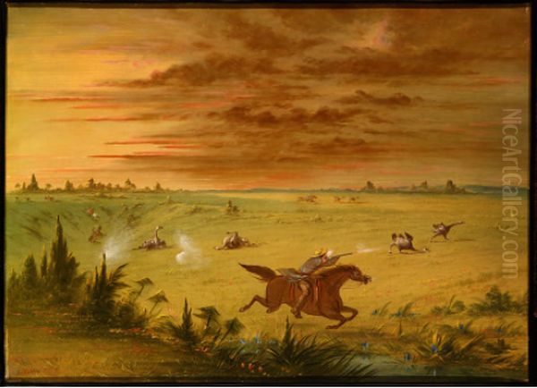 Ostrich Chase, Buenos Aires - Auca Oil Painting by George Catlin