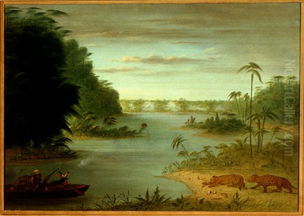 Pont de Palmiers and Tiger Shooting Oil Painting by George Catlin