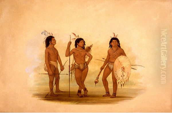 A Puelchee Chief and Two Young Warriors Oil Painting by George Catlin