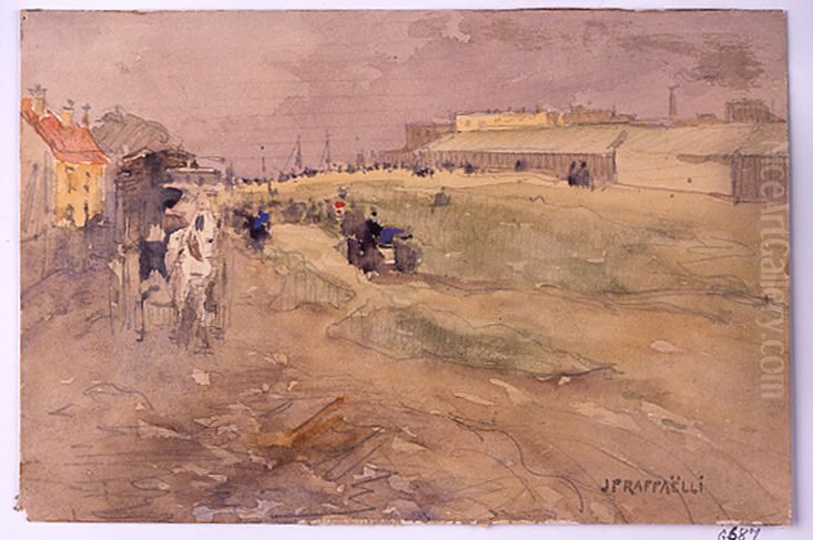 Suburban Landscape (Scene with Horse and Carriage) Oil Painting by Jean-Francois Raffaelli