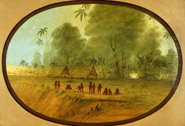 A Sepibo Village Oil Painting by George Catlin