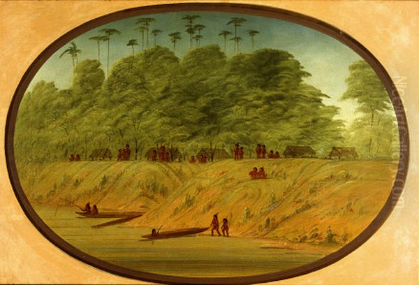 A Small Village - Payaguas Indians Oil Painting by George Catlin
