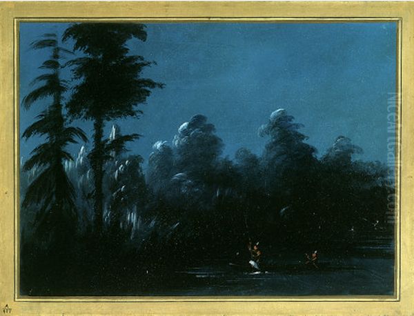 Spearing by Moonlight - Chaco Oil Painting by George Catlin