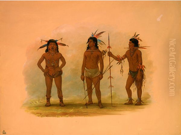 Three Omagua Men Oil Painting by George Catlin