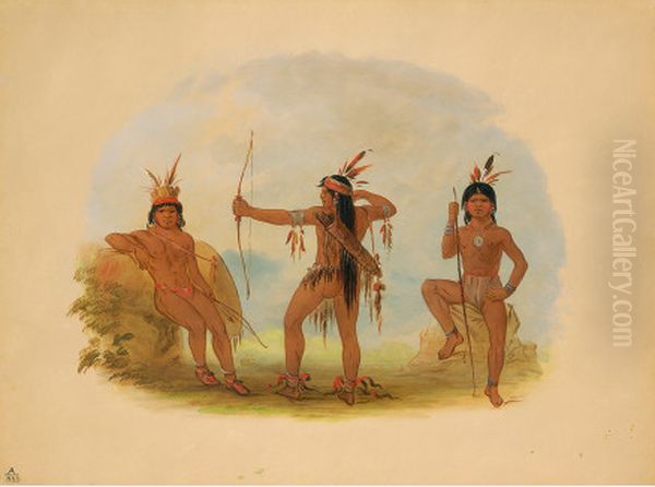 Three Woyaway Indians Oil Painting by George Catlin