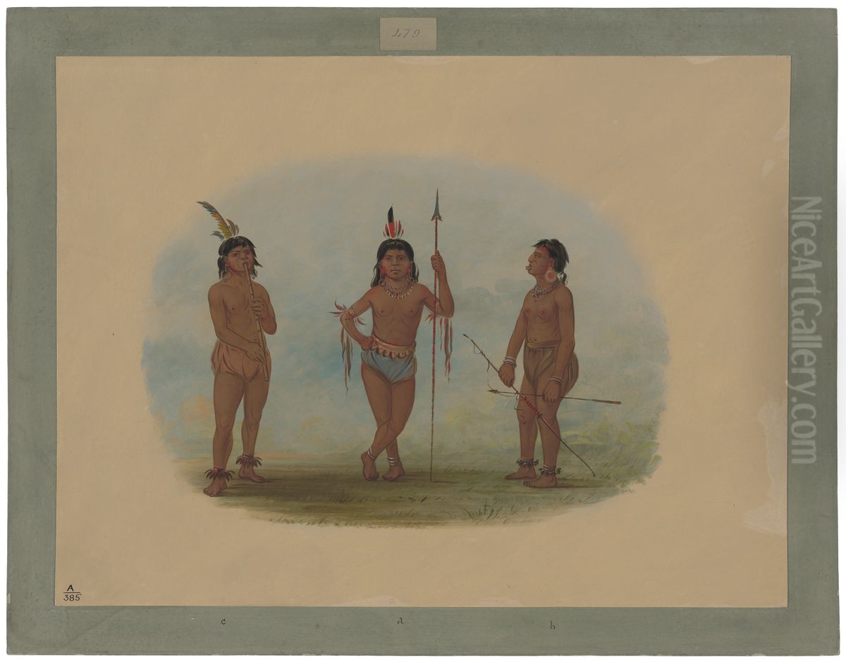 Three Young Tobos Men Oil Painting by George Catlin