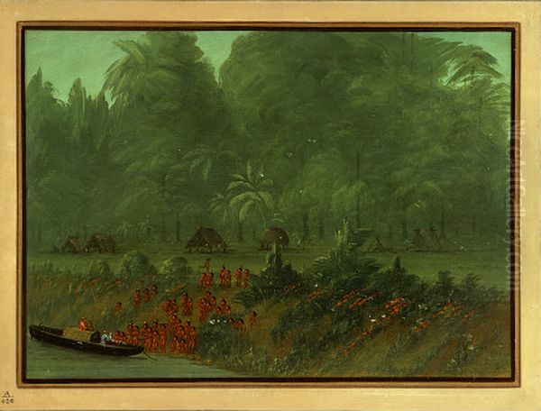 A Yahua Village Oil Painting by George Catlin