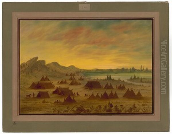 An Apachee Village Oil Painting by George Catlin